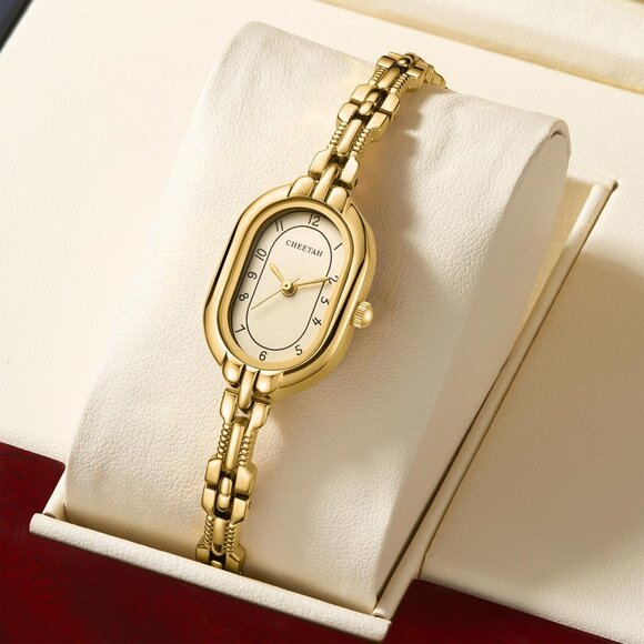 Cheetah Women's Gold Gold Bangle Small Vintage Bracelet Waterproof Watch - Picture 8 of 8